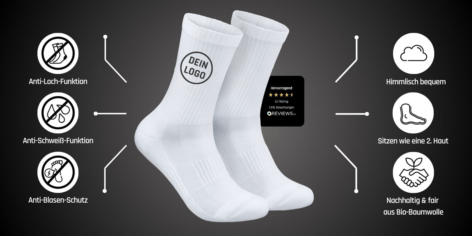 TREAZY. Socken mit deinem Logo in Premium-Qualität