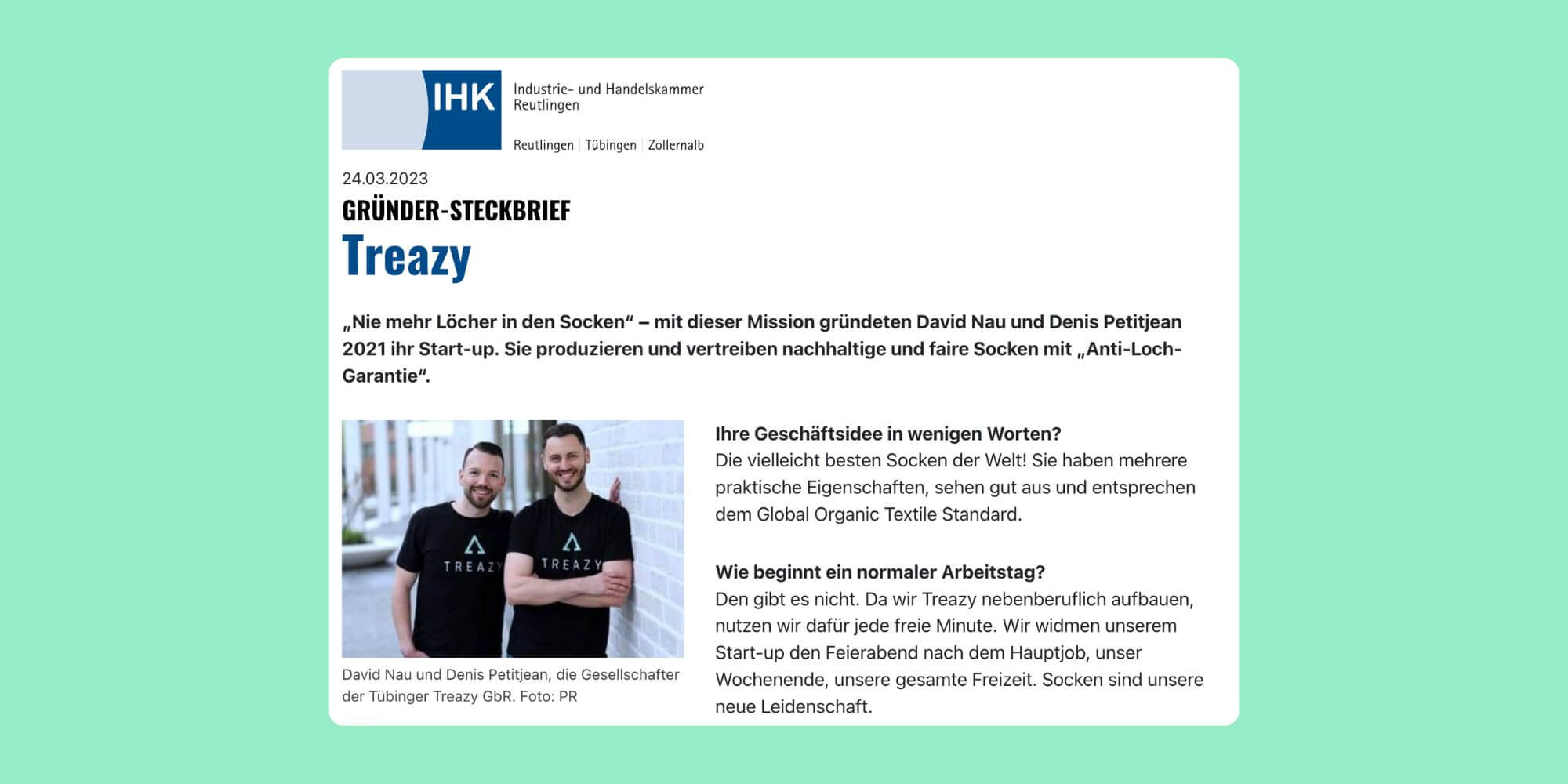 Unternehmensporträt über TREAZY. bei der IHK Reutlingen