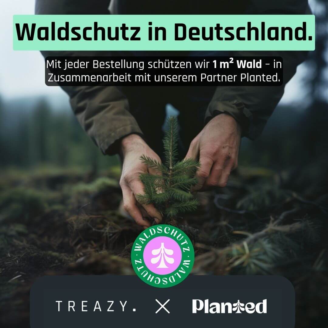 TREAZY. Waldschutz heißt 1 m² geschützter Wald pro Bestellung