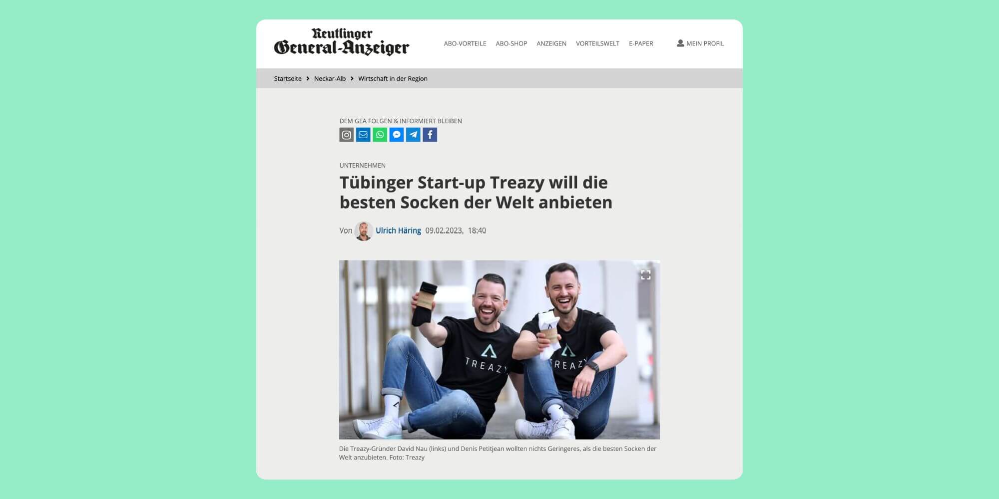 Artikel über TREAZY. im Reutlinger General-Anzeiger