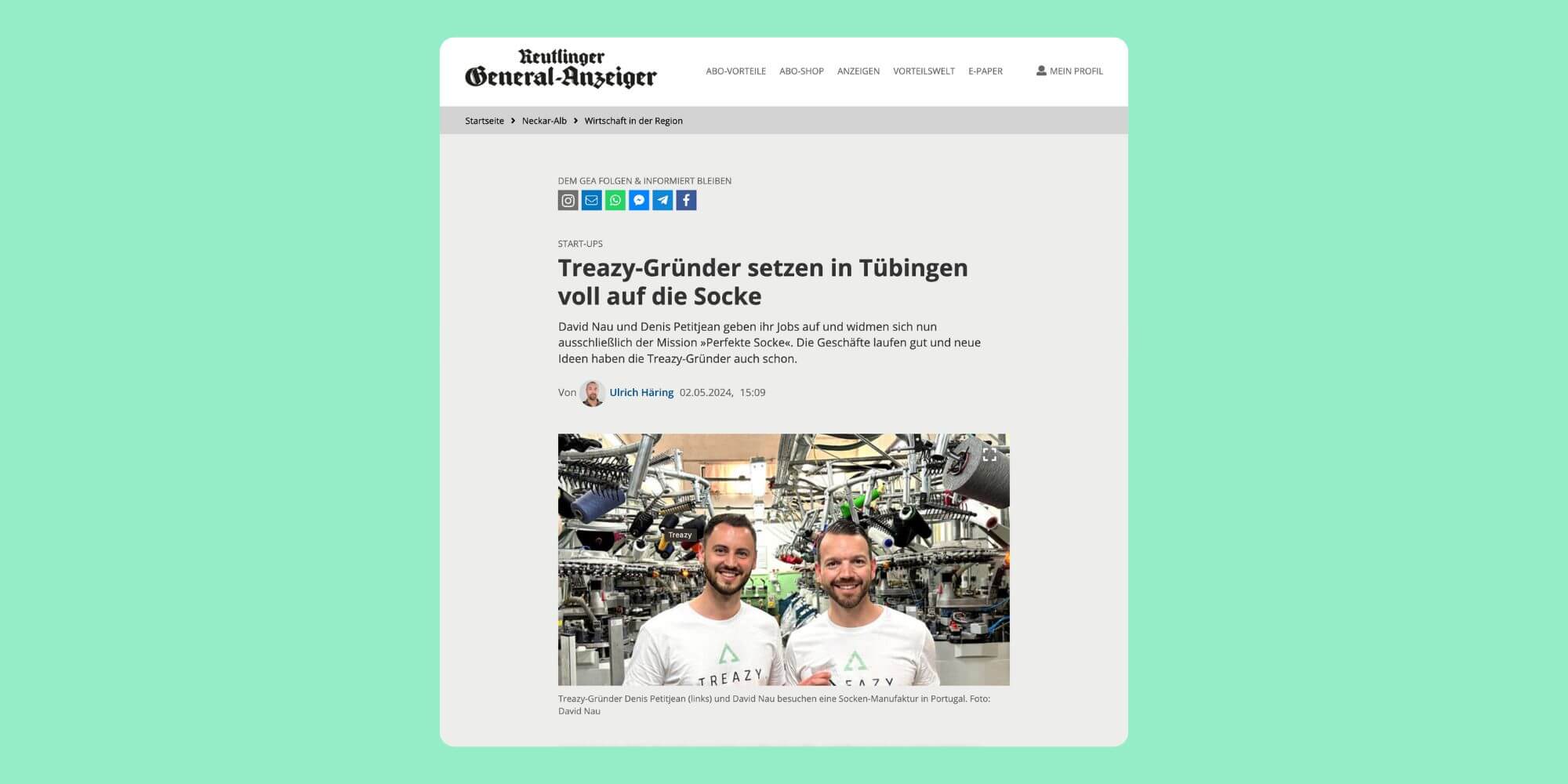 Artikel über TREAZY. im Reutlinger General-Anzeiger