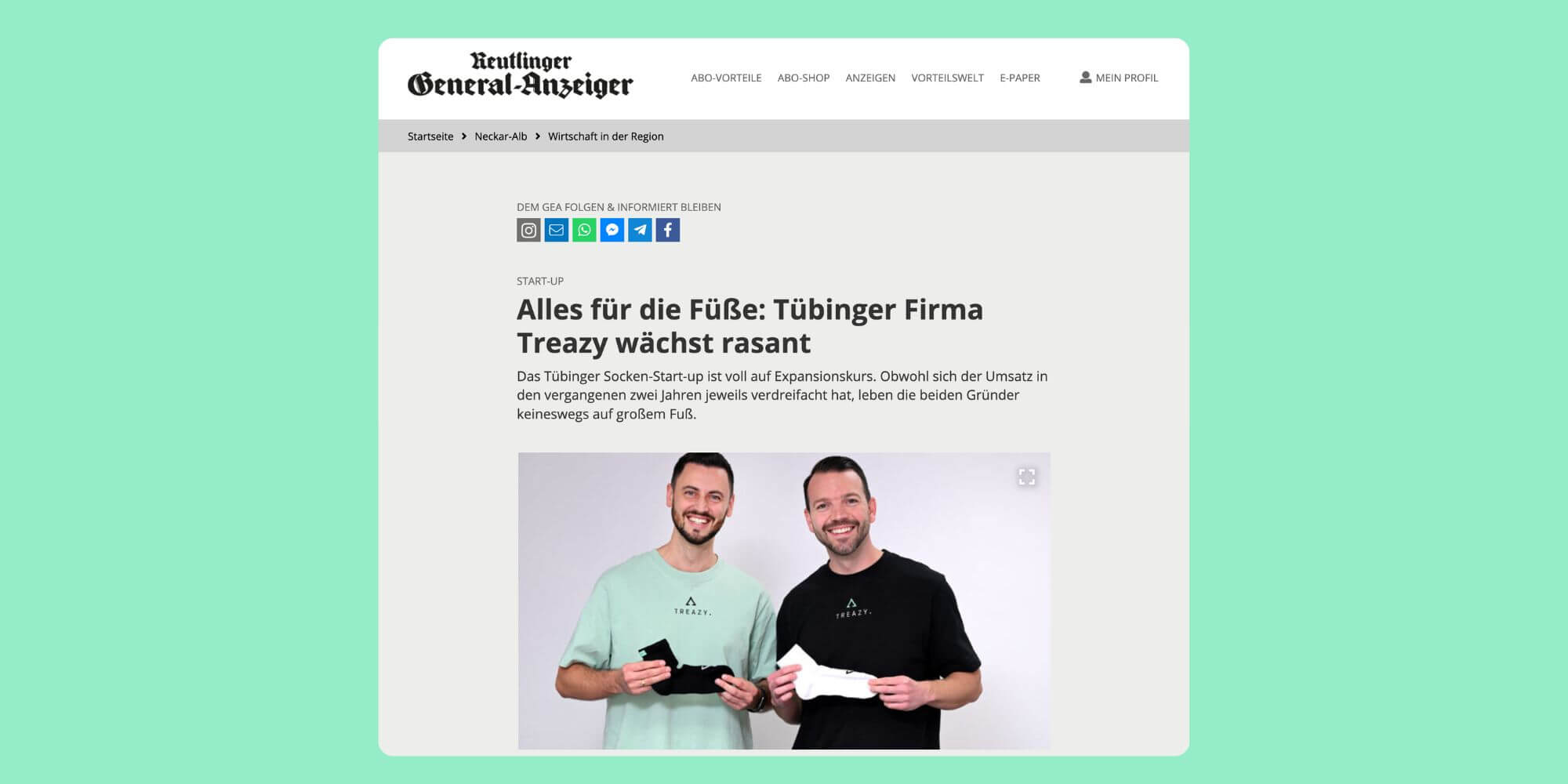 Artikel über TREAZY. im Reutlinger General-Anzeiger
