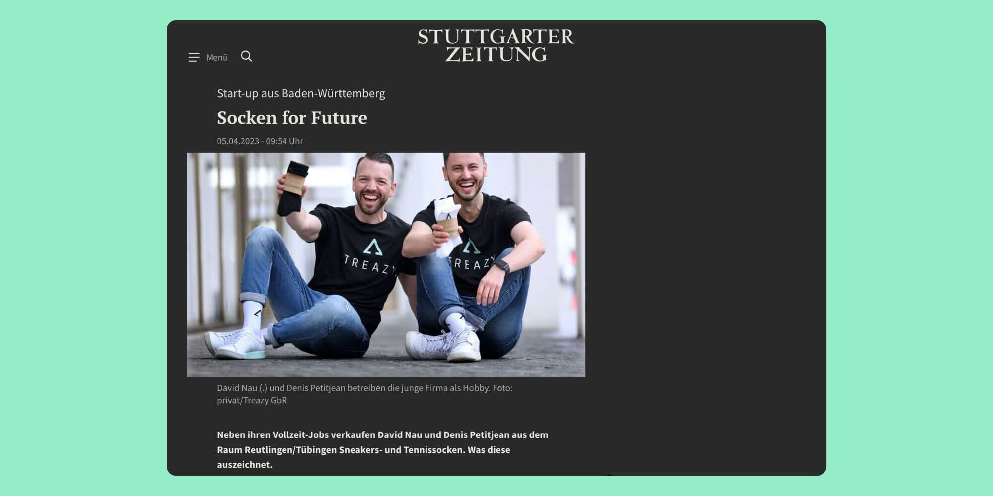 Artikel über TREAZY. in der Stuttgarter Zeitung