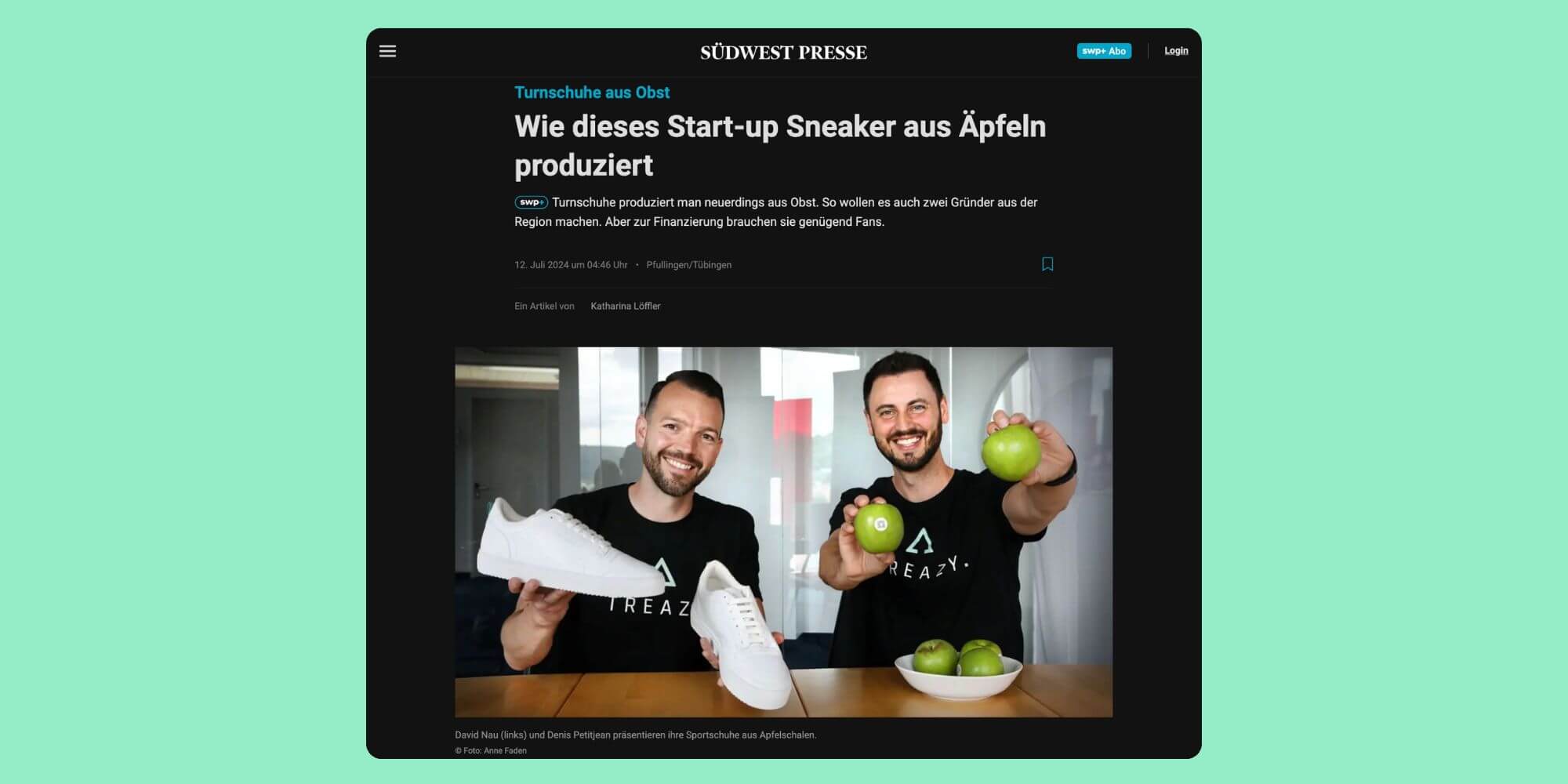 Artikel über TREAZY. in der Südwest Presse